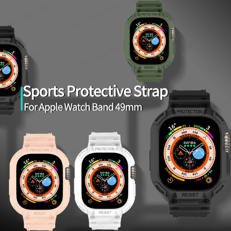 

One-piece Strap for Apple Watch Band 49mm Rotective Replacement Wristband for iWatch Series 8 Ultra Sport Smartwatch Bracelet