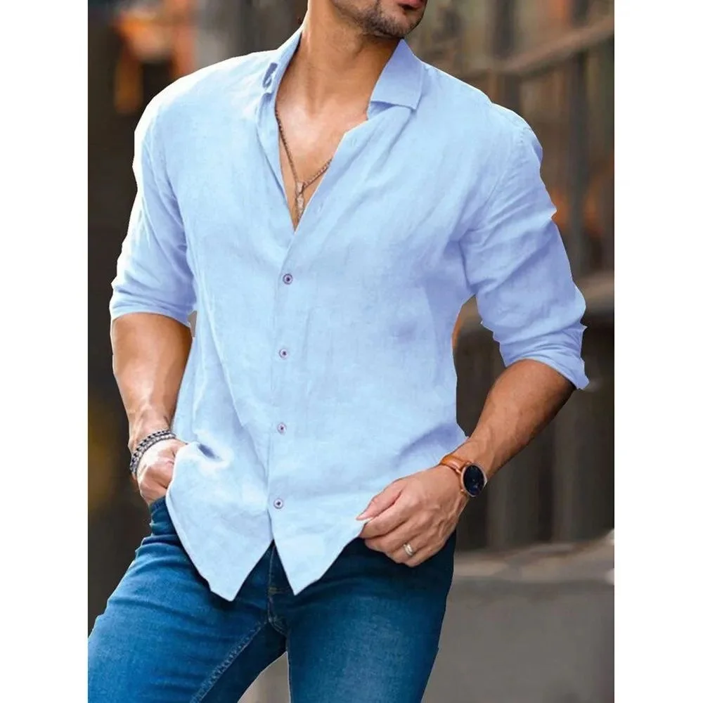 2023 New Autumn Men's Casual Shirt Full Sleeve Button Street Style PU Leather Thickened Fleece Inner  Collar Clean Fit