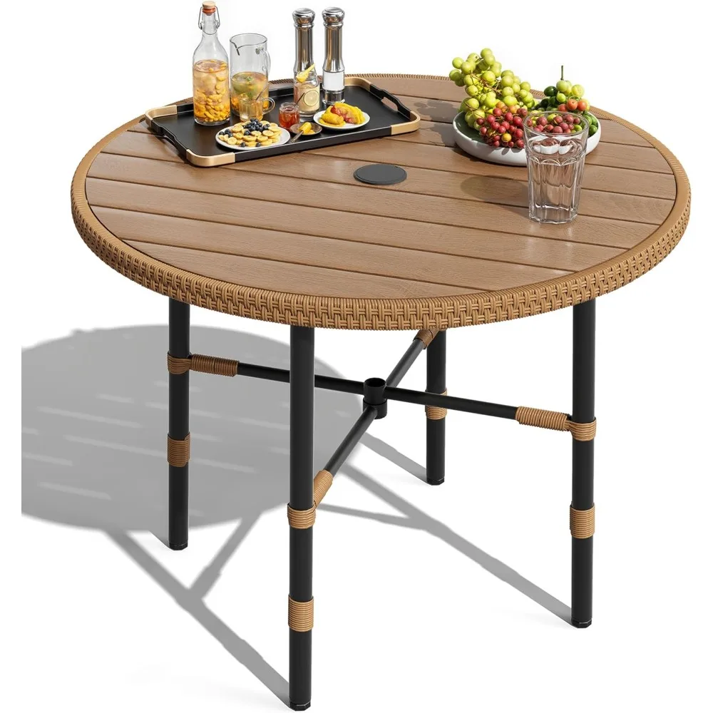 Round Outdoor Patio Dining Table for 4 with Umbrella Hole and Adjustable Levelers, All-Weather Bistro Table