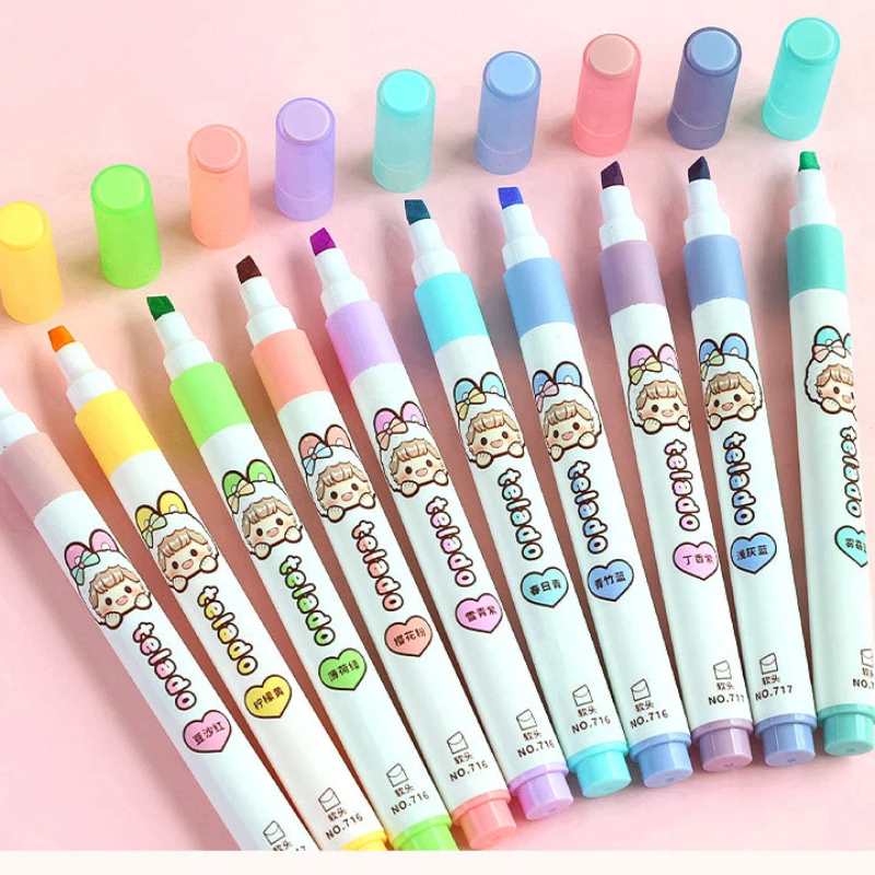 

6-color Cute Graffiti Pen Soft Headed Plastic Artist Level Student Ledger Key Marker Quick Drying Watercolor Fluorescent Pen