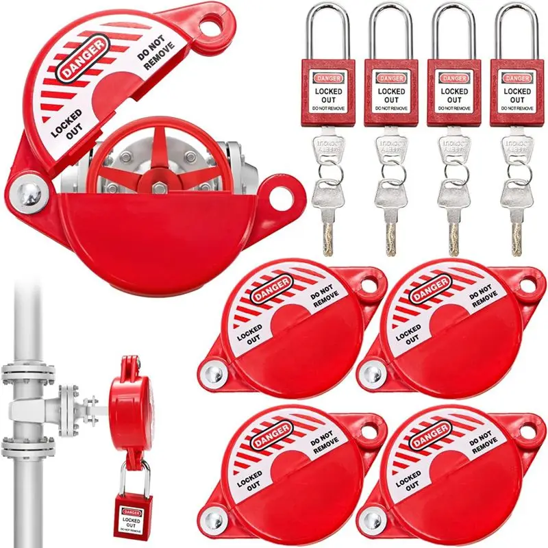 A67P-Faucet Lockouts And Safety Padlocks,Set Of 4,Swivel Safety Gate Valve Lockouts,For 1 To 2-1/2Inch Diameter Valve Handles