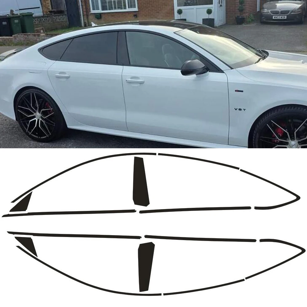 Matte/Glossy Black Chrome Delete Window Trims For Audi A7 S7 4G8 2009-2017