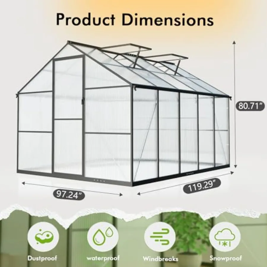 Feet Greenhouse with Thermometers, Large Aluminum Greenhouse for Outdoors
