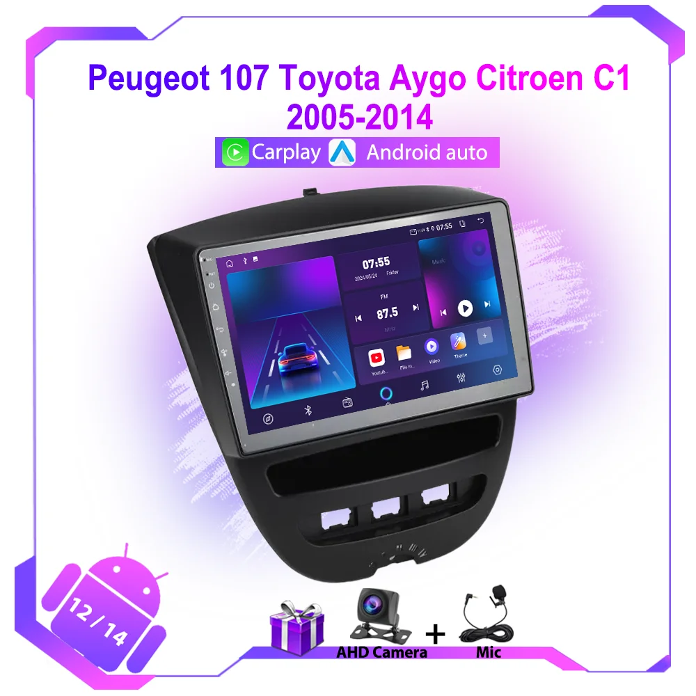 Android Car Radio For Peugeot 107 Toyota Aygo Citroen C1 2005-2014 Wireless Carplay Multimedia Video Player 2DIN DVD Head Unit