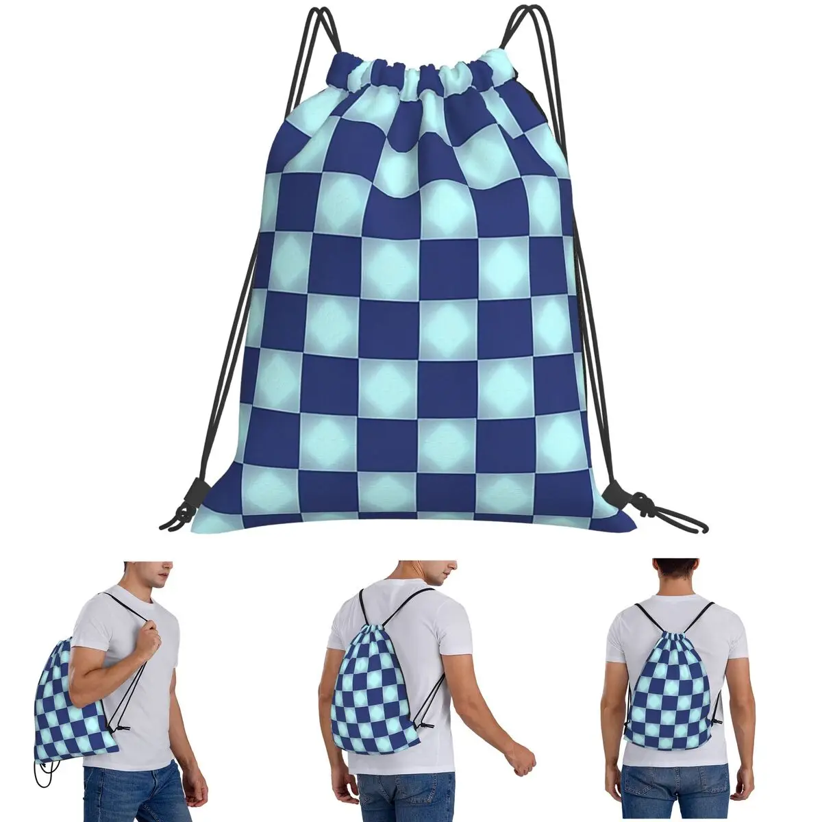 Subtle White Diamonds Backpacks Casual Drawstring Bags Sports Bag Book Bags for Man Woman School