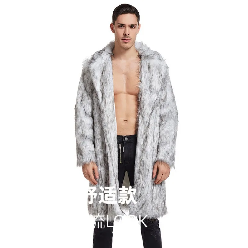 

Luxury Brand Men's Faux Fur Coat Fall Winter Warm New Long Coat Save Pockets Straight Hem Streetwear Cardigan Coats