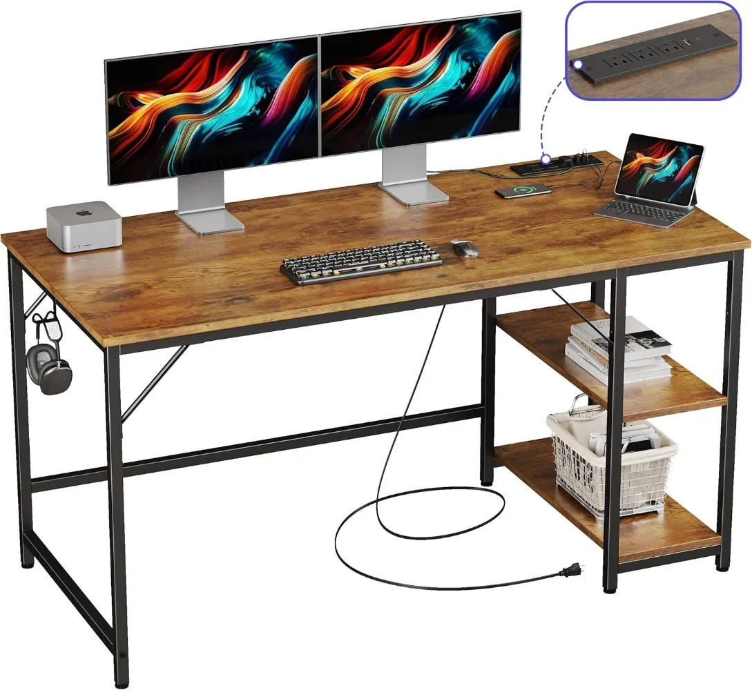 

JOISCOPE 55 x 24 Inch Gaming Computer Desk with USB & Type-C Outlet, Home Office Desk with Storage Shelves