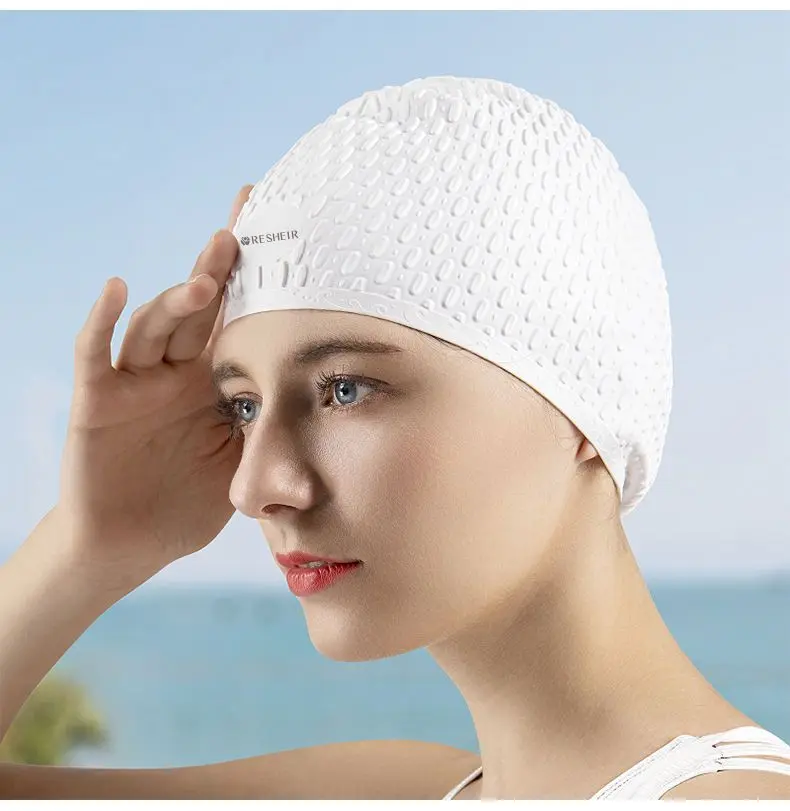 Large Silicone Swimming Cap Women Waterproof Non-Tightening Long-Hair Friendly Ear-Protecting Swimming Cap Unisex Swimming Cap G