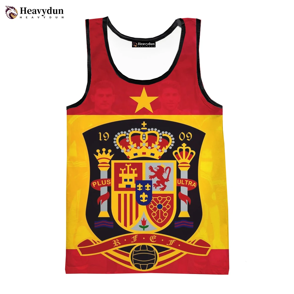 Hot Sale Summer Fashion Spain Flag Men Women Tank Tops Sleeveless Unisex Harajuku Personality 3D Printed Beach Tops Tees 6XL