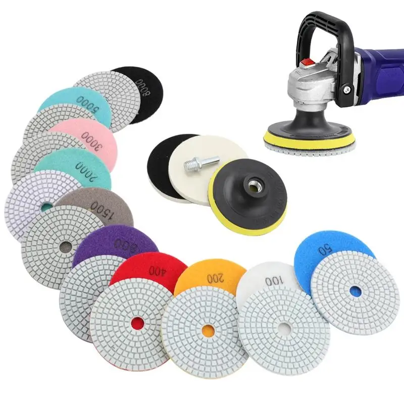 

4" Diamond Polishing Pads 14Pcs Wet Dry Granite Stone Polish Pad Kit Backer Pad For Drill Grinder Polisher Grit Sanding Pads