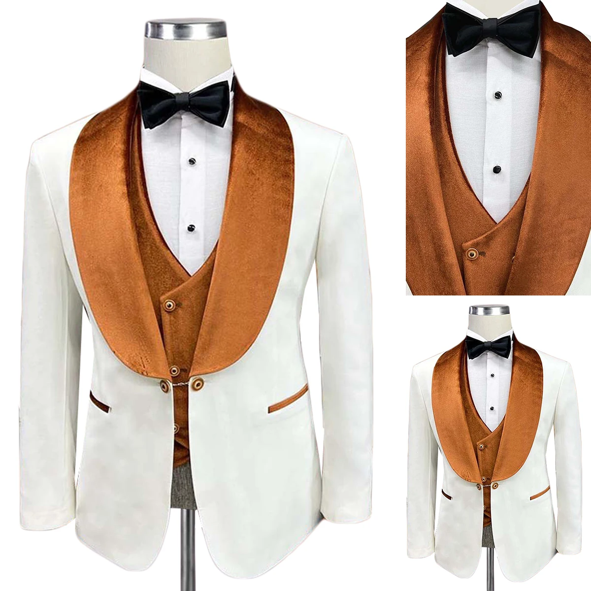 Chaqueta de traje de boda de lujo para hombre, abrigo ajustado, chal, solapa, Blazer, fiesta de negocios, 2 piezas, chaleco, hecho a medida