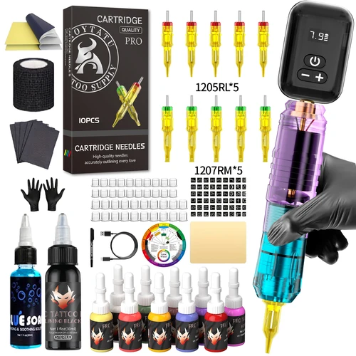 Kit de tatuaje TRO, Kit de pluma de tatuaje ligero para maquillaje permanente, Kit de máquina de tatuaje, fuente de alimentación de tatuaje inalámbrica, Kit de tatuaje