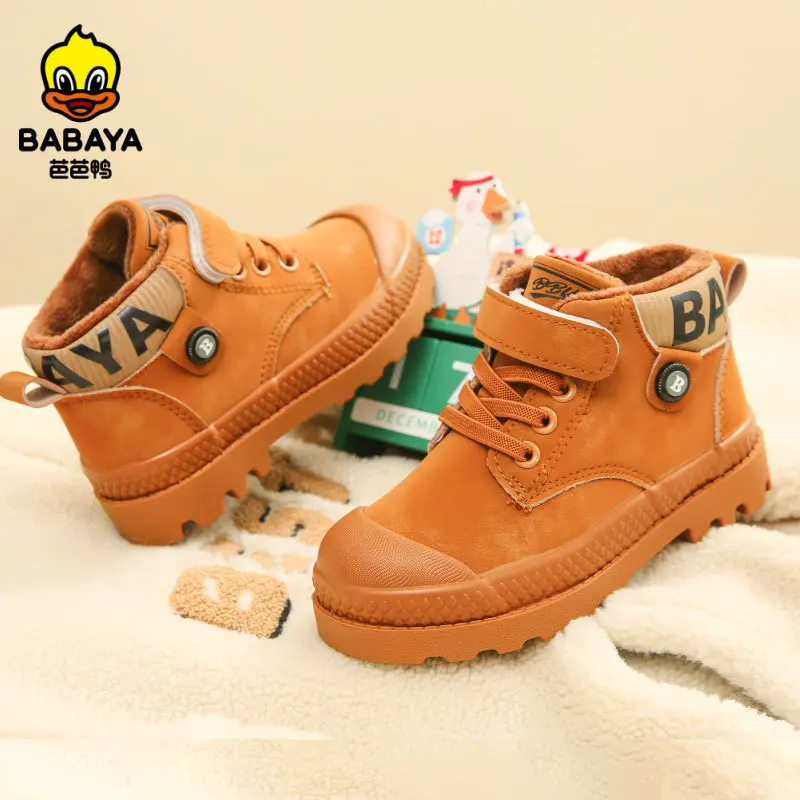 Children Boy Boots kid Sneaker High leather Boots for boy Rubber Anti slip Snow Boot Fashion Lace-up Winter Shoes toddler bota