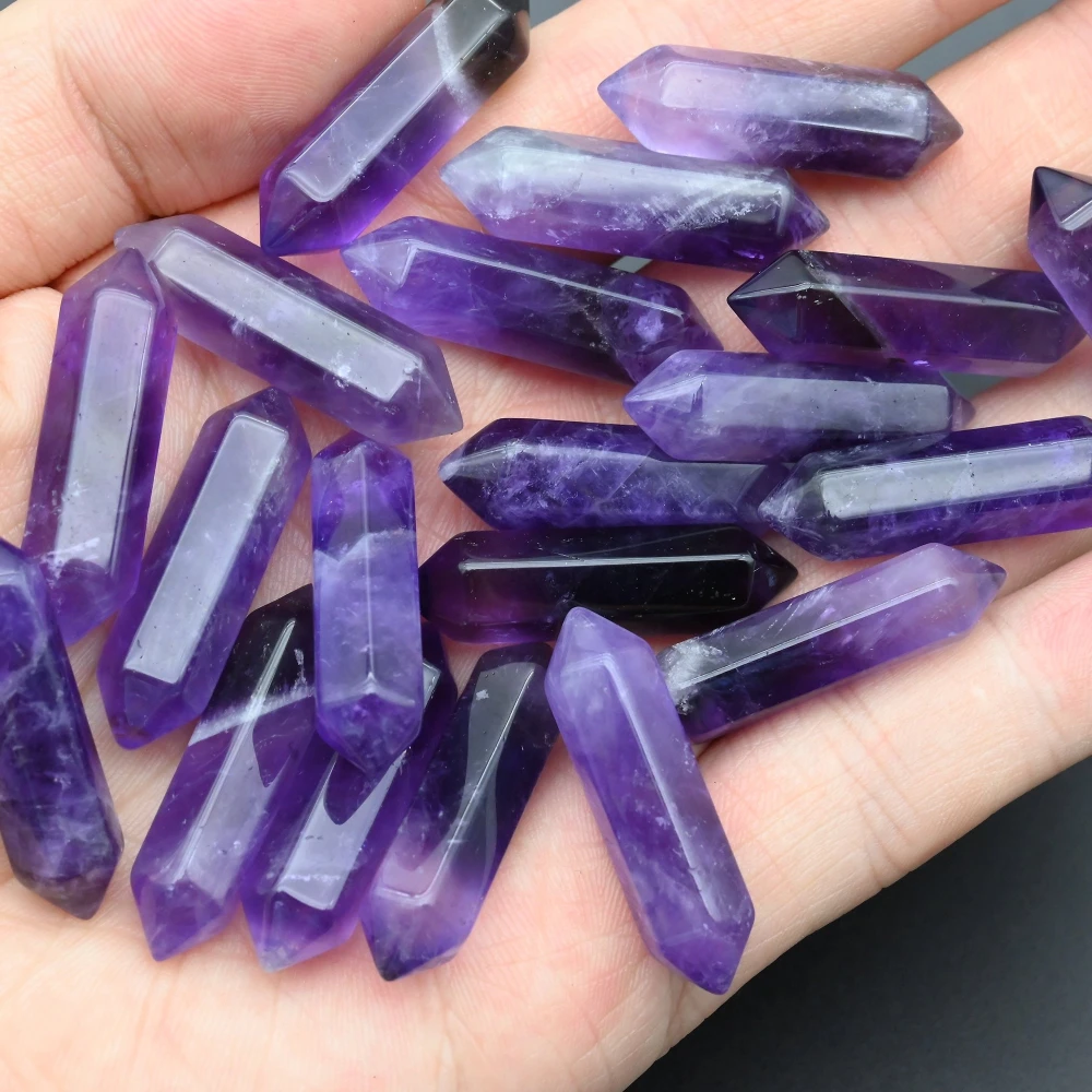 Amethyst Double-Pointed Hexagonal Columns, Natural Gemstone Crystal Columns, Suit for DIY, Jewelry Making, Healing Home Decor