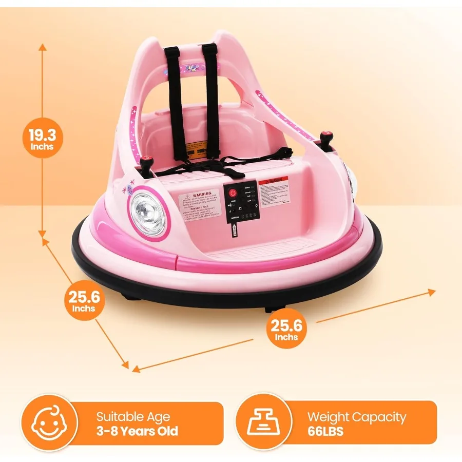 12V電動バンパーカー、幼児および1.5～6歳向け、リモコン付き、DIYステッカー2枚、360度回転ライト付き、Sサイズ