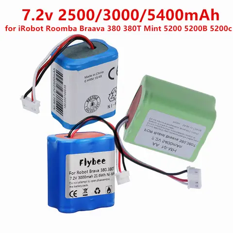 Original 7.2v 2500mAh 3000mah 5400mAh For iRobot Roomba Brava 380 380T Mint 5200c Ni-MH 7.2 v Rechargeable battery For 380T