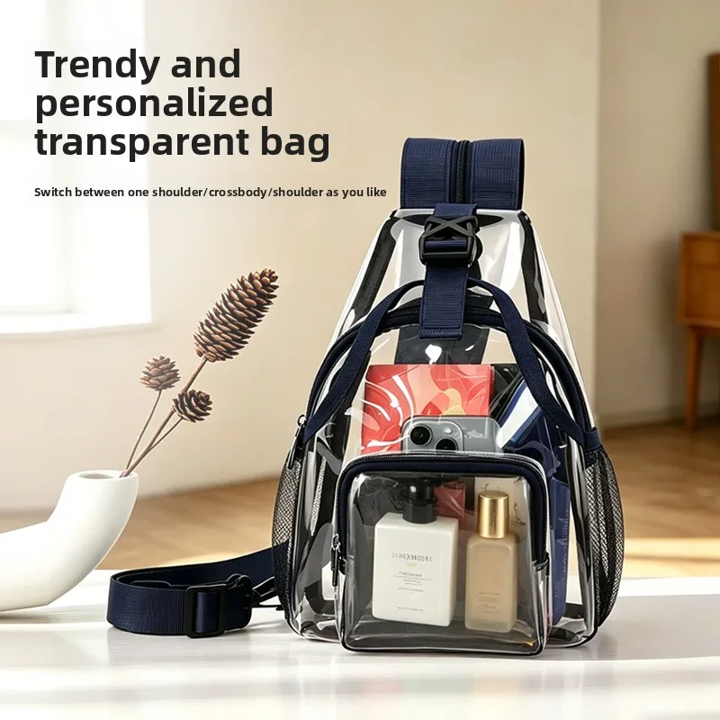 Bolsa Sling Transparente, Mochila de Peito em PVC Impermeável, Pequena, Aprovada para Estádios, Segurança Rápida para Mulheres e Homens em Eventos e Concertos