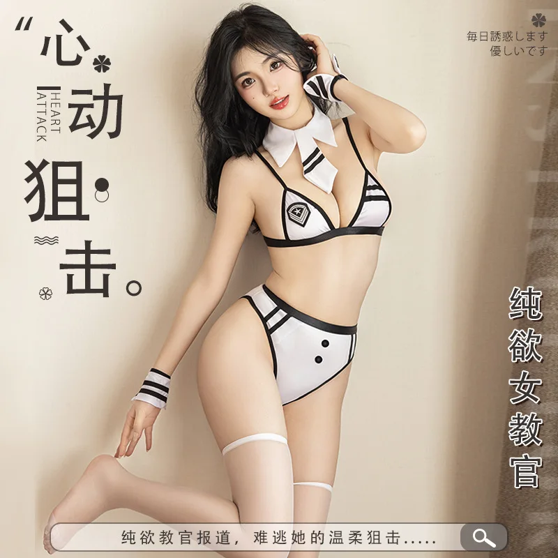 

Wholesale Women's Sexy Two Pieces Cosplay Air Hostess Uniform Adult Lady Erotic Night Club Fliter Roleplay Police Lingerie Sets