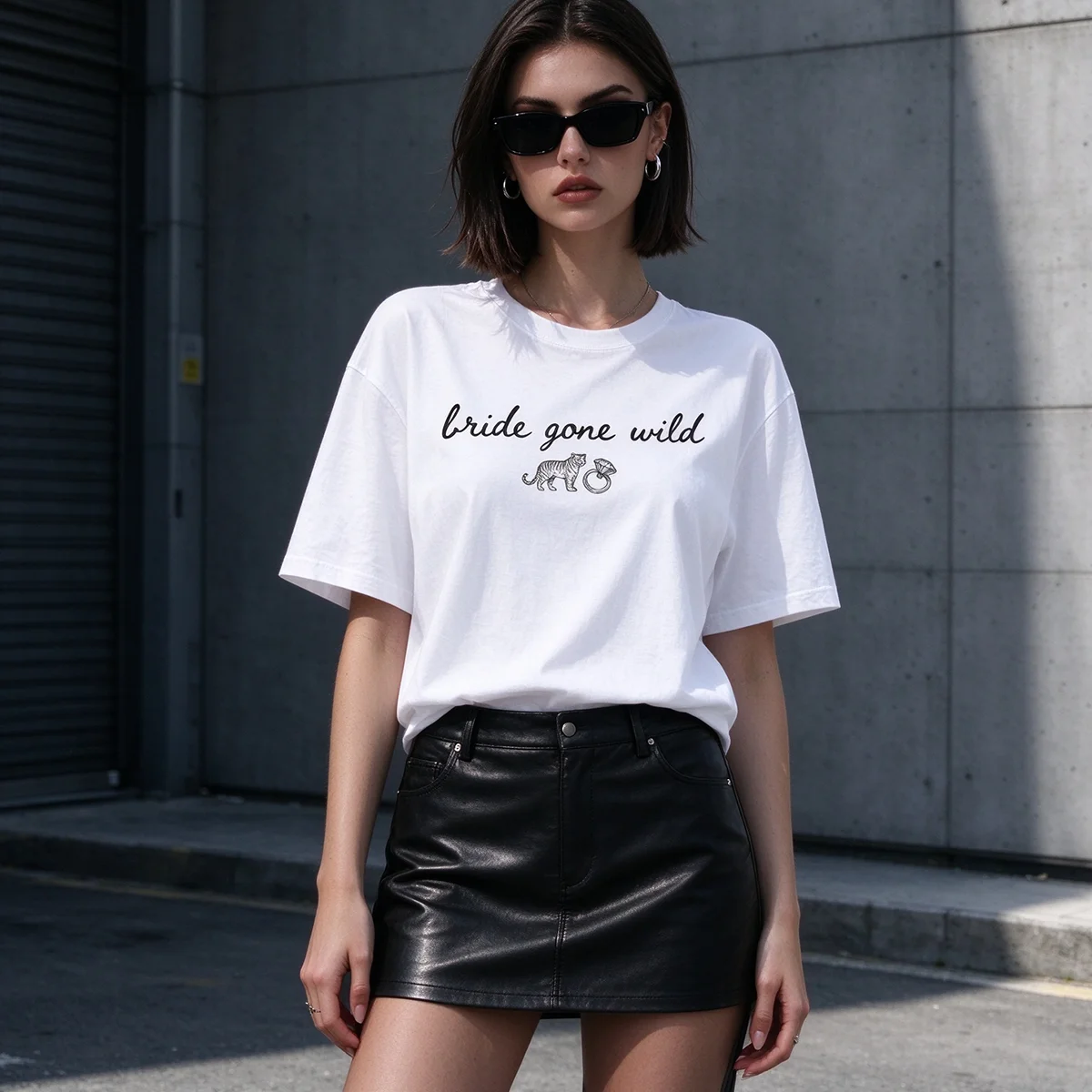 Bride Gone Wild Tee, White Unisex Tshirt Tiger Diamond Ring Graphic Print Short Sleeve Funny Bachelorette Party Shirt Gift