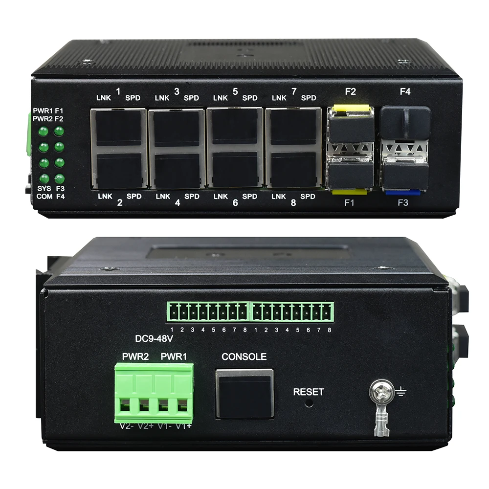 

Промышленный управляемый гигабитный коммутатор 8GE RJ45 4SFP Fiber 4RS232/422/485 ERPS Ring для монтажа на DIN-рейку, -40~85C