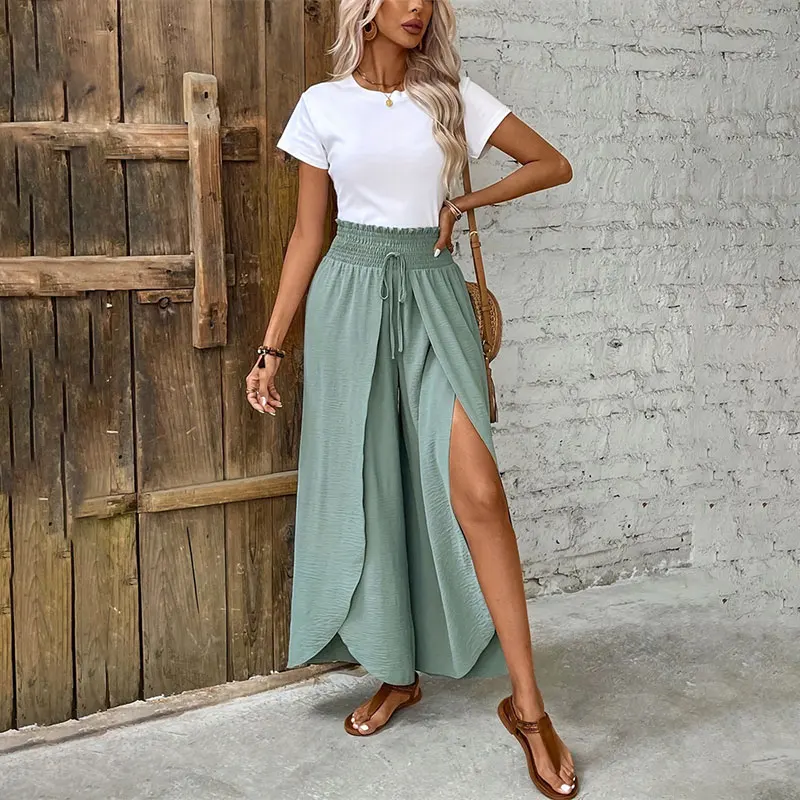 Pantaloni a gamba larga da donna Pantaloni divisi da yoga Pantaloni elastici femminili Pantaloni a gamba aperta fitness larghi casual Pantaloni Harem tinta unita