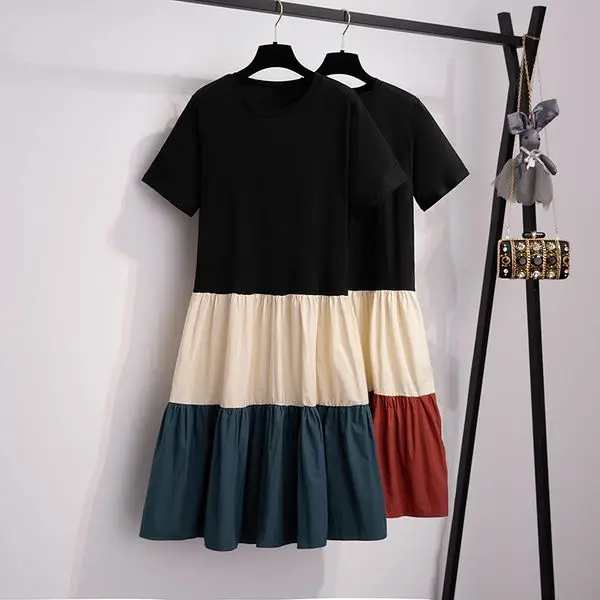 Spring Summer Loose Maternity Dress T-Shirt Dress Color Block Casual Fashion Knee-Length over Knee Women's Dress A-Line Skirt