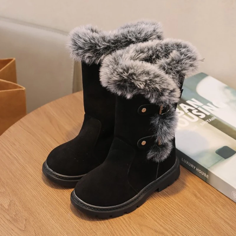 

Winter Long Boots For Girls Thick Warm Faux Fur Plush Boots For Children Anti-slippery Teenager Girl's Snow Boots Cotton Shoes