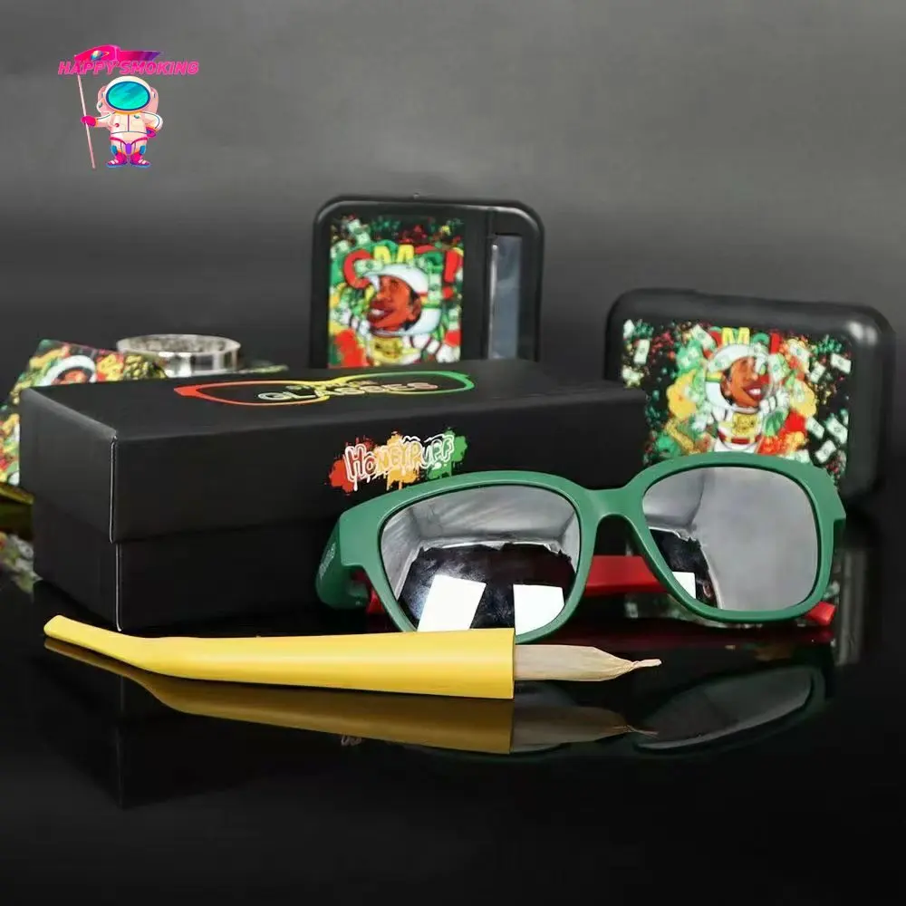 HAPPY Sunglasses Roll Paper Storage Tube with Glasses Case Removable Holder Hidden Cone Horn Tube Tobacco Box Smoking Accessory