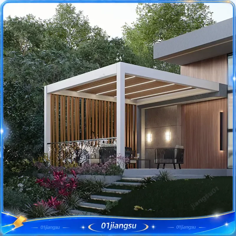 Motorized Bioclimatic Louvered Roof Aluminum Gazebo Pergola Waterproof Outdoor Pavilion Arches Arbours Bridge Garden Shelter