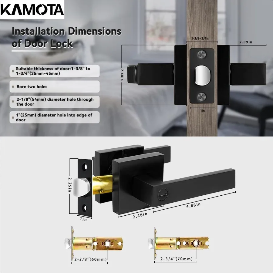 Privacy Deurhendels 4-pack Matzwarte Deurgrepen Bed- en Baddeursloten Interieur Sleutelslotenets Links- en Rechts Omkeerbaar