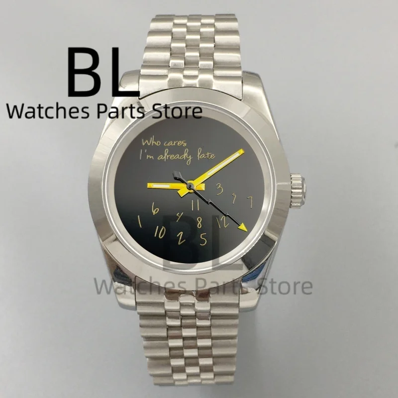 BLIGER 36 مللي متر 39 مللي متر NH35 لا شعار الساعات للرجال أسود أزرق أحمر الذي يهتمني بالفعل أواخر الياقوت كريستال جديد مزدوج نهاية ربط الفرقة