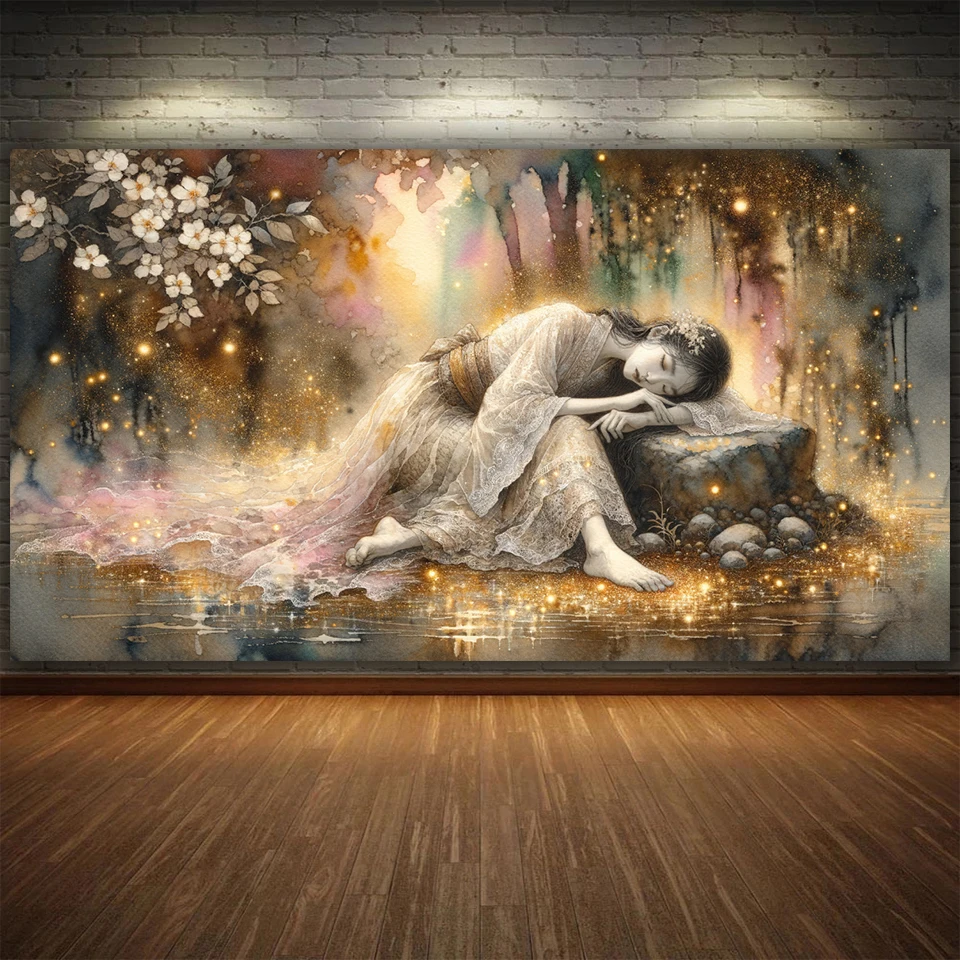 Diy Diamond Painting,Steampunk Goddess  Gear and Feather Fusion,Sleeping Woman Beautiful dream,Full Diamond Mosaic Set Decor ﻿ ﻿