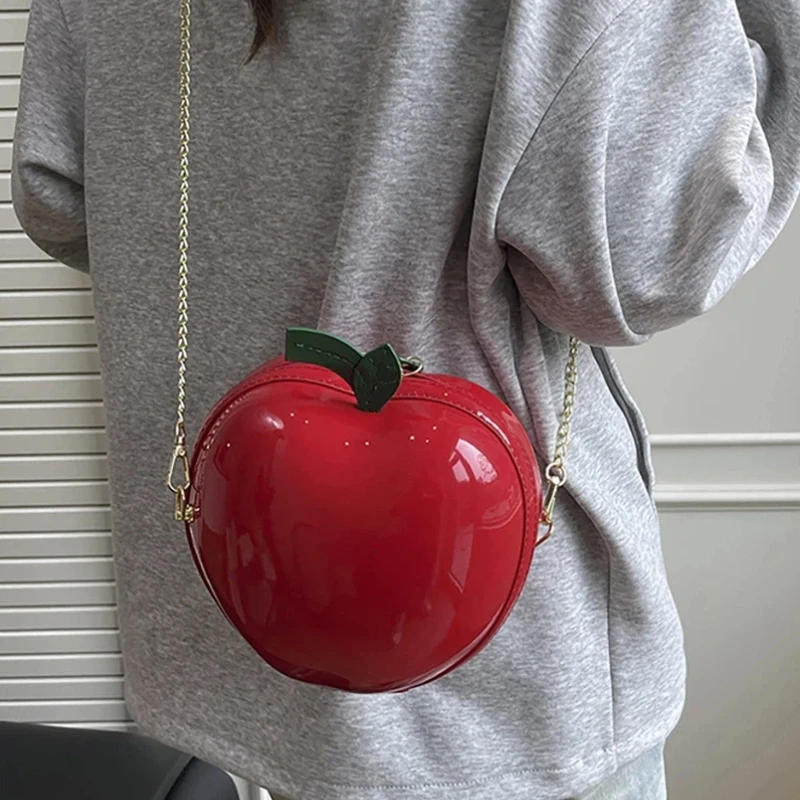 لطيف أبل المحافظ للنساء 2025 جديد براءات الاختراع والجلود حقيبة كروسبودي موضة عادية تخفيف الفاخرة الكرتون الفاكهة حقيبة كتف امرأة