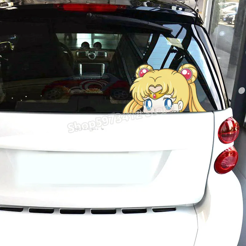 Cartoon Anime Figure Sailor Moon Car Stickers Scratches Cover Decorative Electric Car Motorcycle Reflective Decor Luna Cat Gift