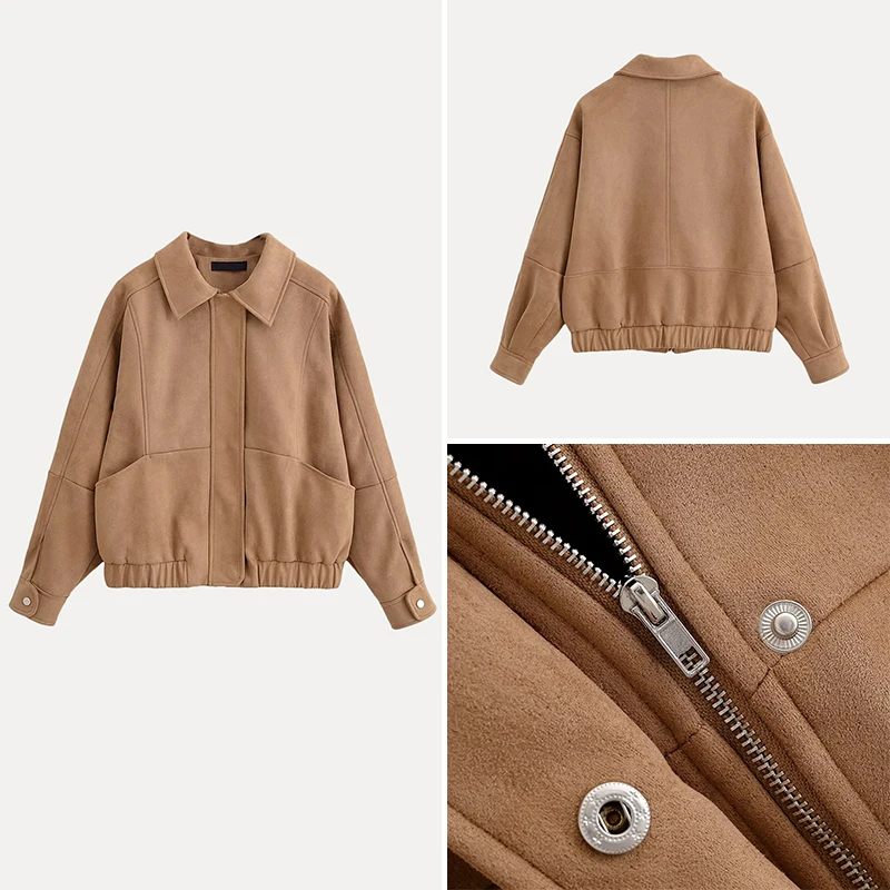 

Z 2025 New Sle Women's Suede Jaet Coat Retro Faion Ele Ladies' Outerwear Commute Sle Loose Fit Long Sve