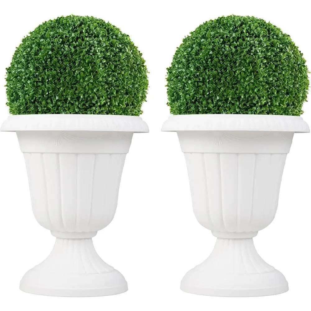 

Набор из 2 винтажных кашпо-урн с подставками, дренажными отверстиями, подходят для использования в помещении и на улице, белые