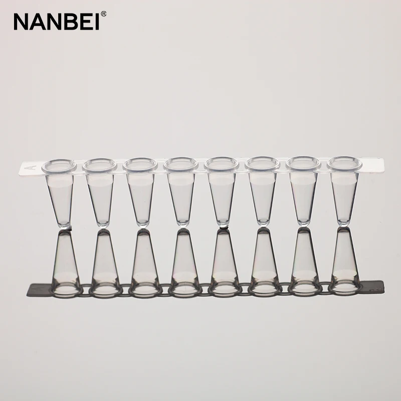 

NANBEI lab supplier 0.1ml 0.2ml clear flat top 8-strip plastic tubes pcr strips for system