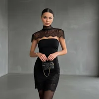 Black Lace Patchwork Strapless Dress Women Sexy Cape Shawl Waist Cinching Slim Mini Dresses Lady 2026 Evening Club Party Gowns - Image 3