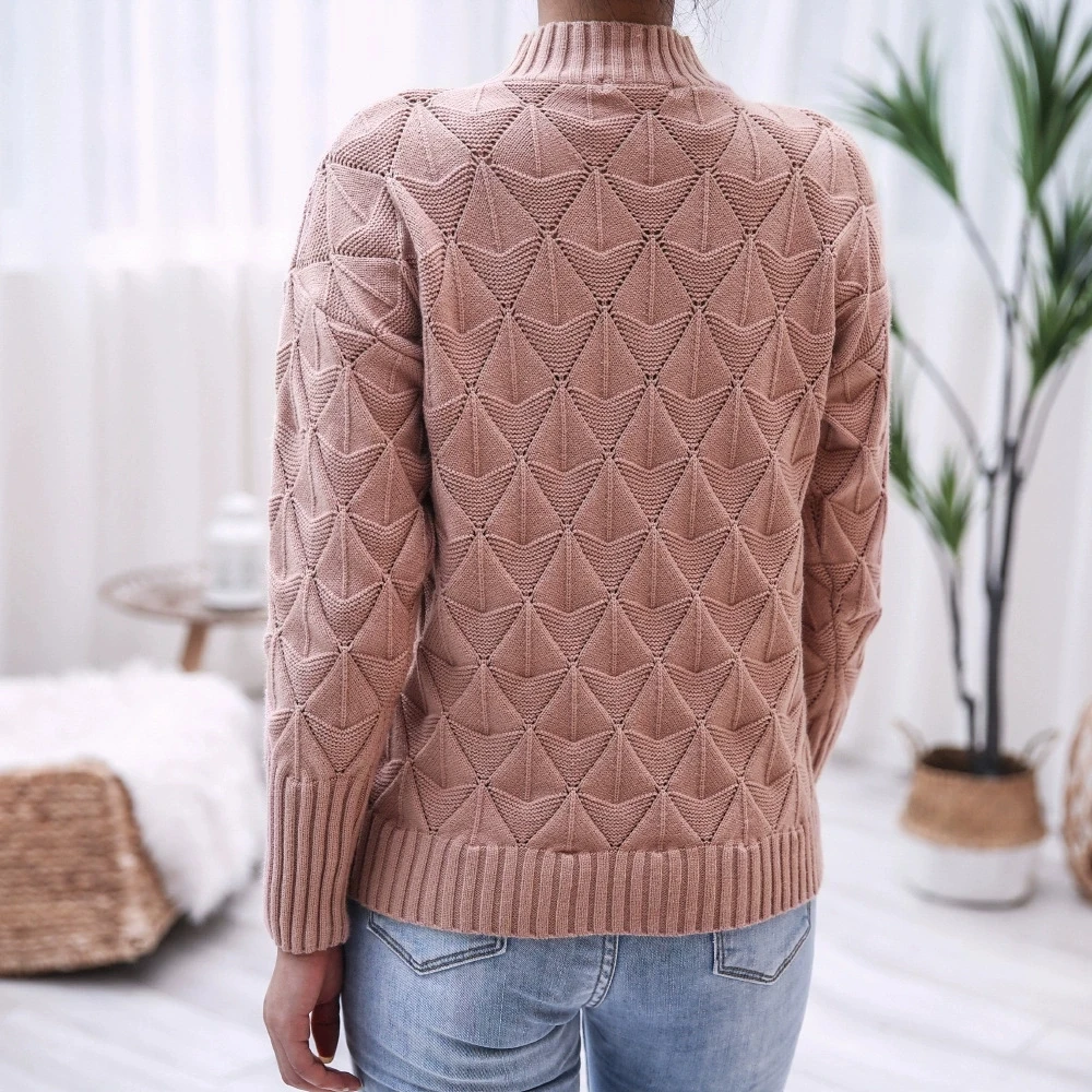 Herfst en winter Europese en Amerikaanse mode Elegante halfhoge kraag Diamond Grid gebreide hoodie gebreide trui top