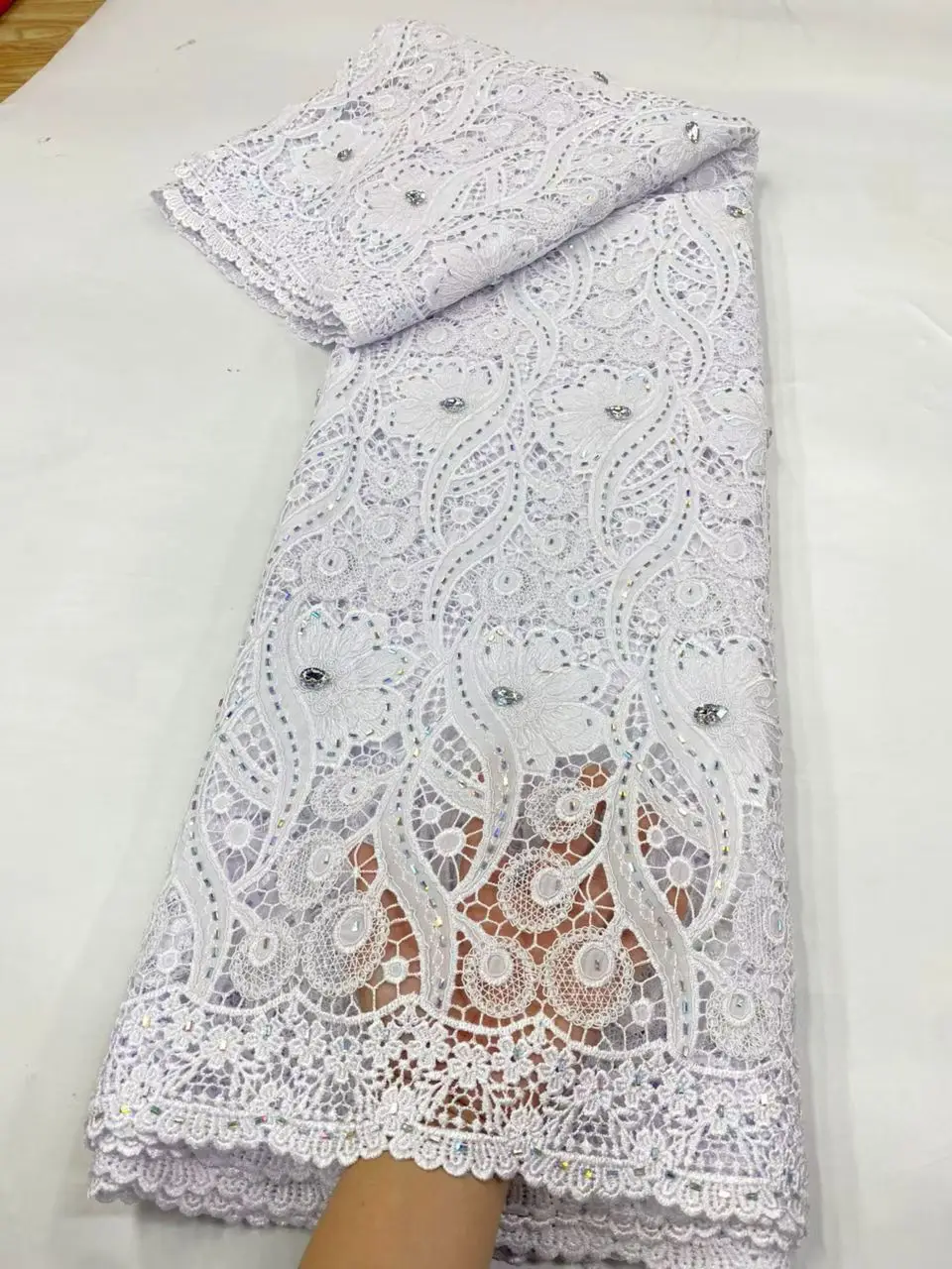 

2025 African Nigerian Tulle Lace Fabric for Dress Sewing High Quality Damask Cotton Pure Embroidery Wedding Party JL532 5Yard