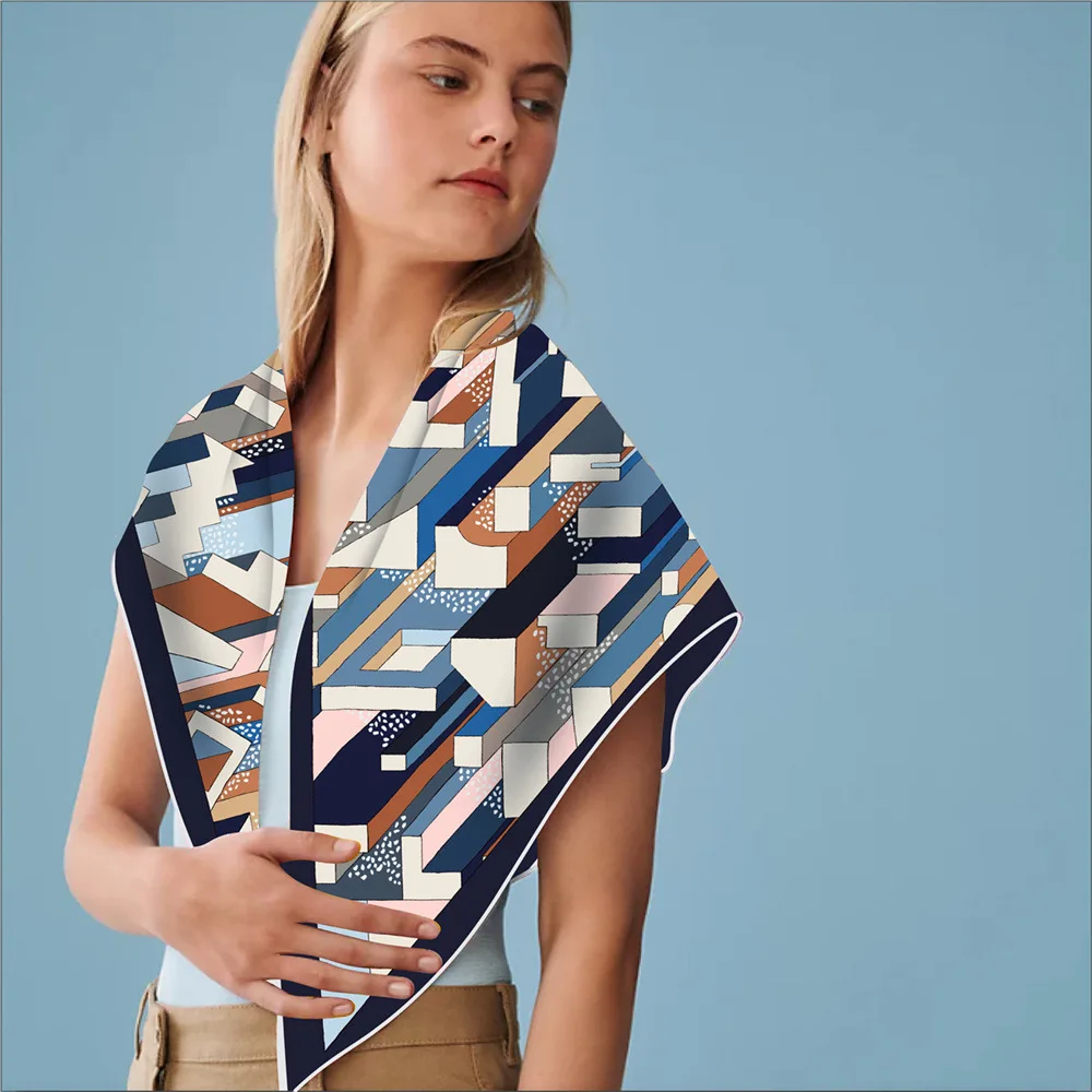 Châles triangulaires en soie pour femmes, grandes foulards de luxe de styliste, châle doux, Hijabs, sac cadeau de noël, décoration de tête