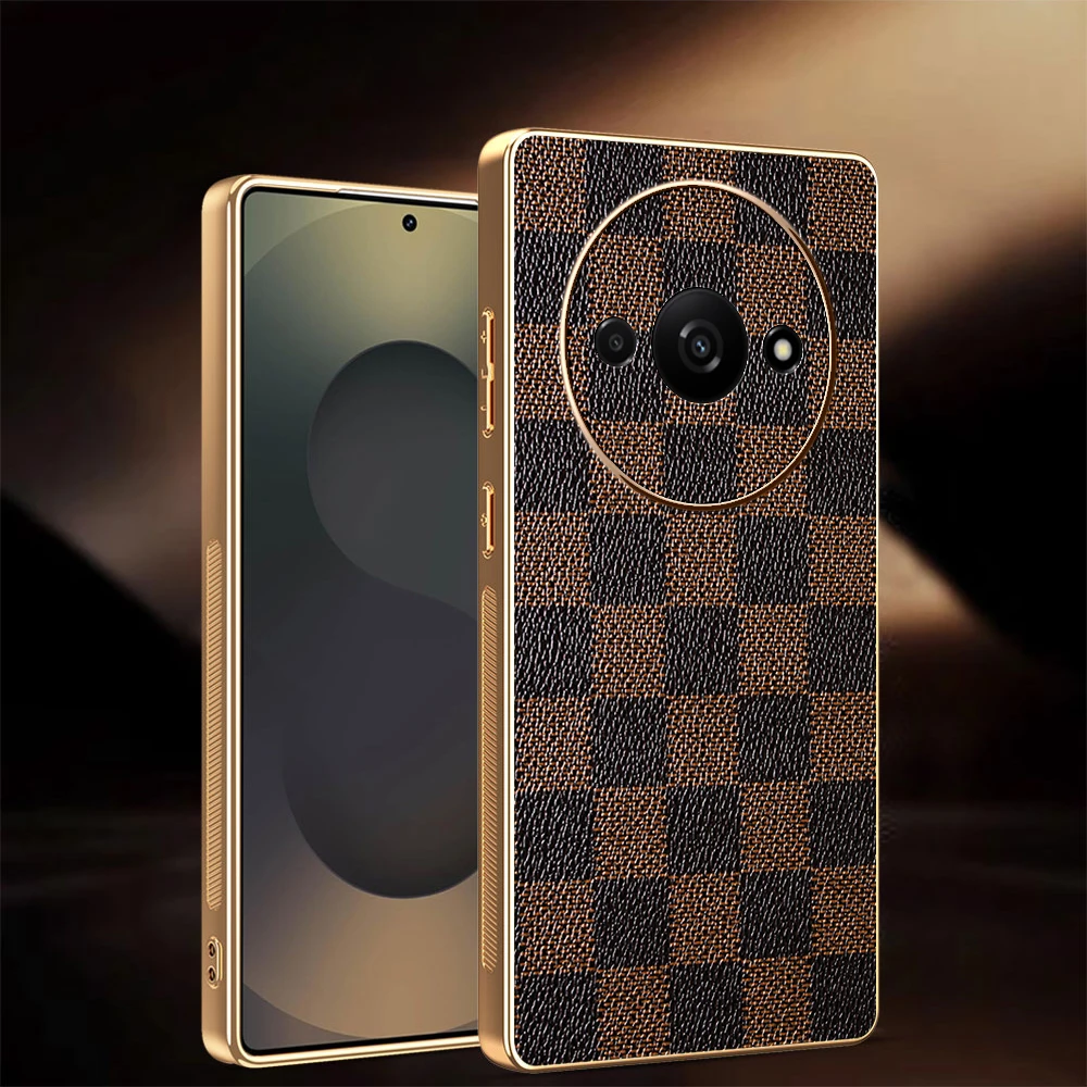 레드미 14 13 R C A3x A4 터보 4 3 프로용 고품질 비즈니스 레트로 슬레 가죽 케이스, 레오파드 체커보드 패턴 보호 커버