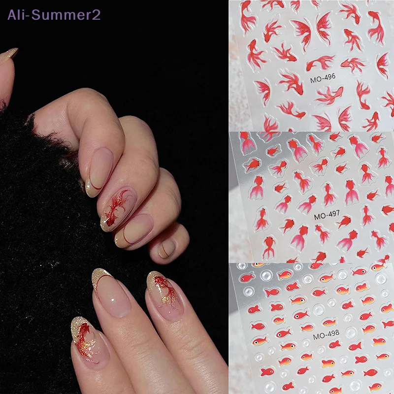 {Summer2} {Summer2} 1 Blatt rote Goldfisch-Schmetterlings-Nagelkunst-Aufkleber, selbstklebende Abziehbilder, Dekorationen, Transfer-Charms, Zubehör