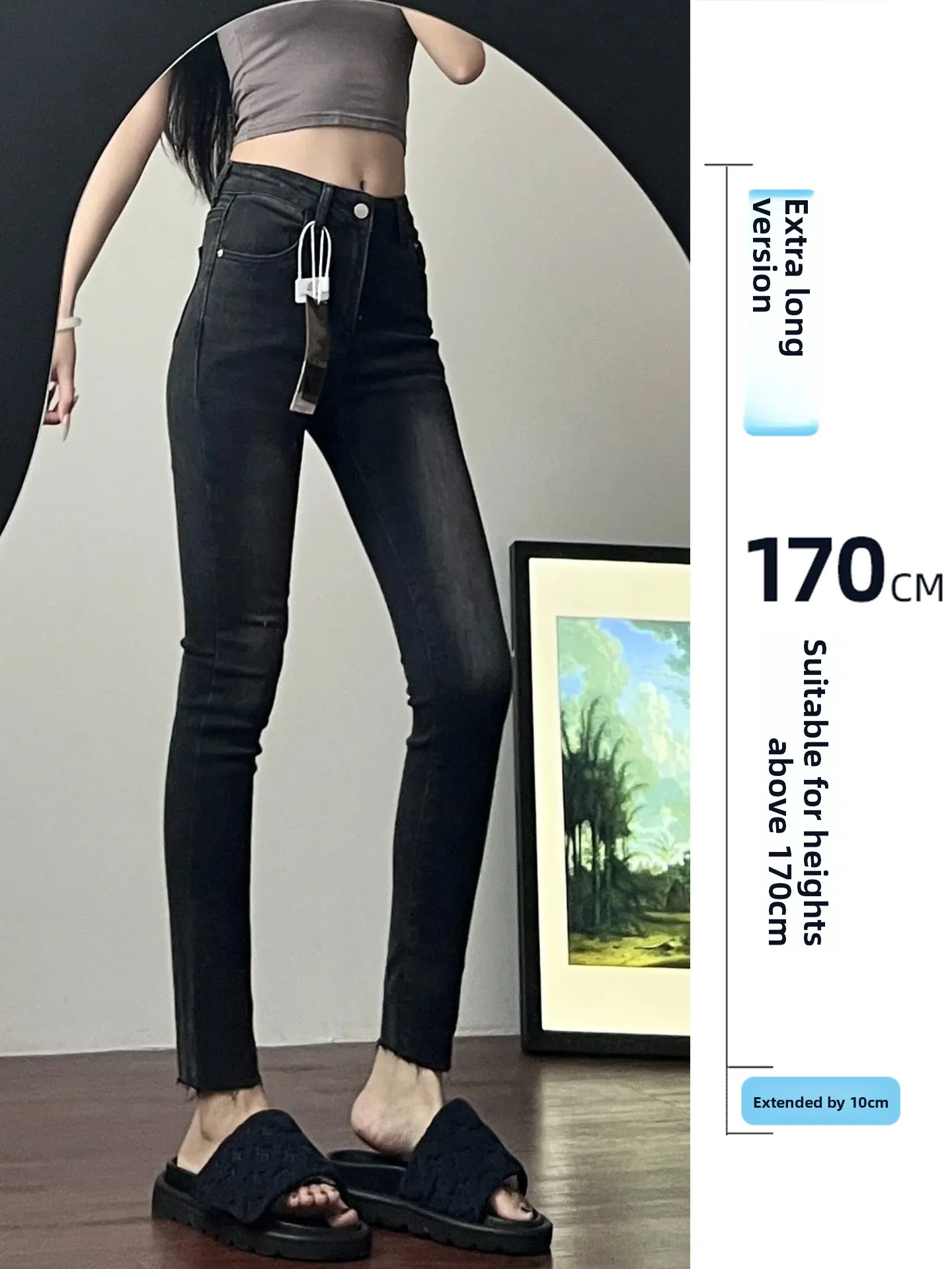 

Джинсы-капри Slim Fit в американском стиле для женщин: облегающие, с эффектом потертости, утягивающие, из денима