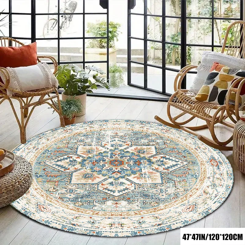 Round Rug – Crystal Velvet Feel, European Style Machine Washable Floor Mat