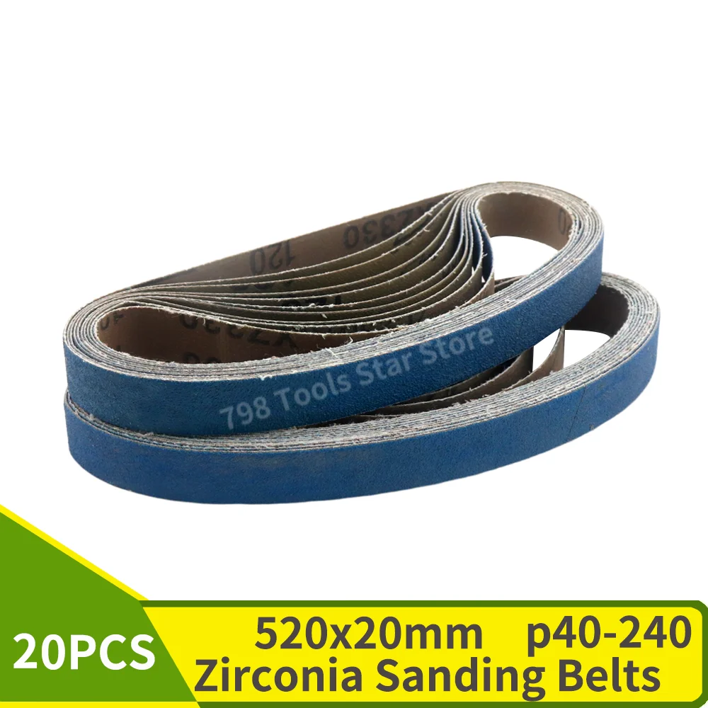 20PCS 520x20mm Blue Zirconia Sanding Belts for Belt Sander & Grinder, P40-P240,for Sharpening Derusting Woodworking Deburring