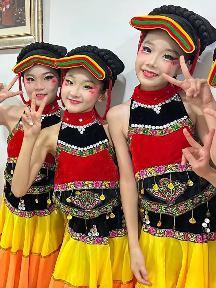 

July Torch Festival Dance Performance Costume Children's Outfit Set Girls' Clothing Ethnic Minori Traditional Dr