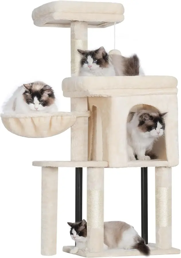 

Hey-brother Cat Tree Tower, Scratching Posts with Cozy Condo, Padded Bed, Hammock, Plush Perch, Sisal Post and Ball for Indoor K
