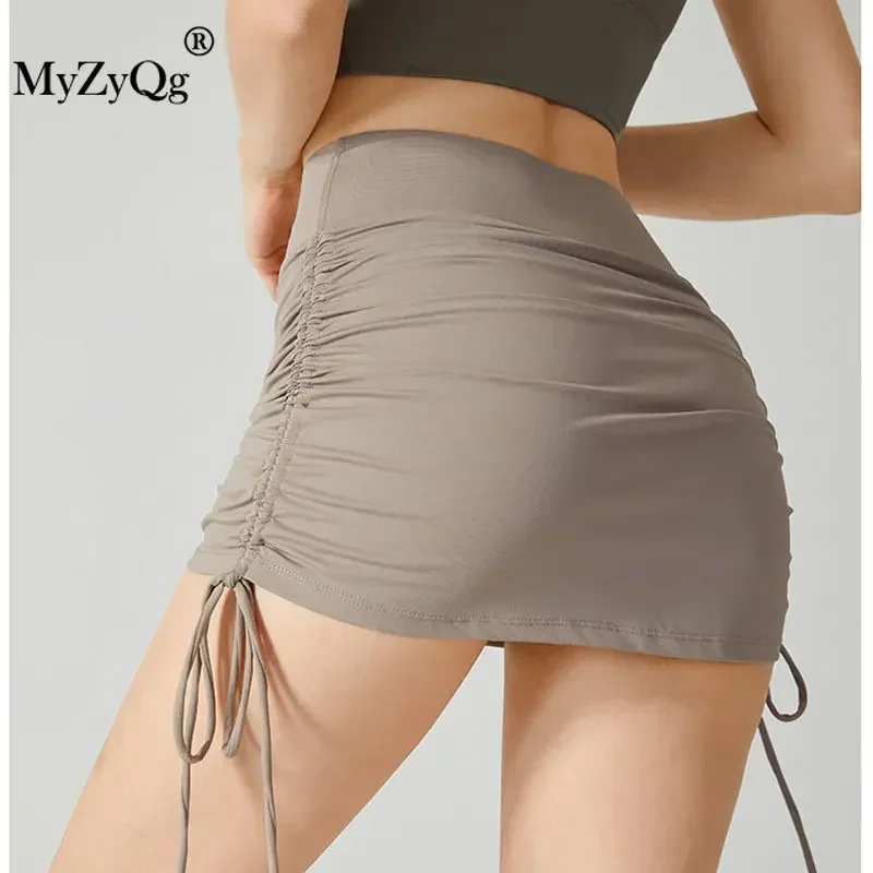 Myzyqg-女性用ドローストリングストラップ付きハイウエストヨガショーツ、ハーフレングスのフェイクツーピース滑り止めキュロット、夏