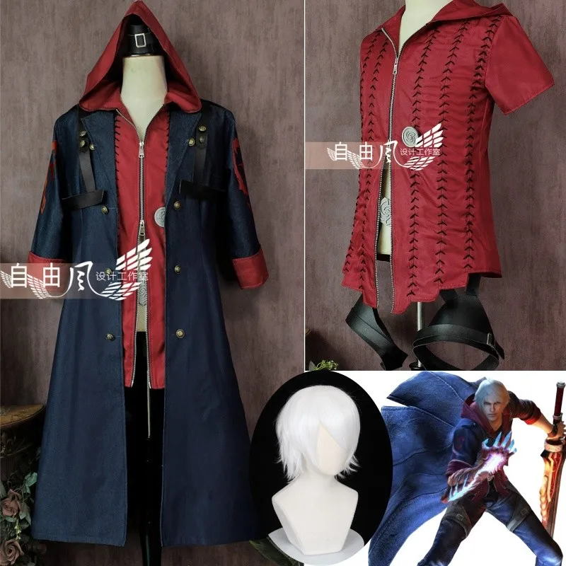 

Devil Cos Nero Cry 4, костюмы для косплея, Nero, мужская игровая форма, парик, длинное синее пальто, толстовка с капюшоном, пояс для ног, карнавальные костюмы на Хэллоуин